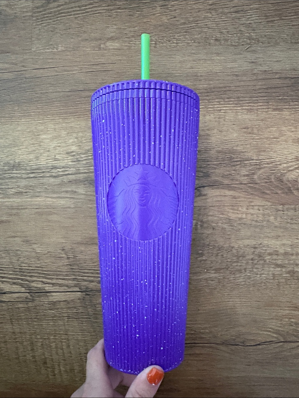 Starbucks Purple Ribbed Tumbler with Green Straw